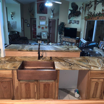 Linda P. Rustic look, Figured Hickory Cabinets Stained Golden Oak