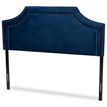 Bowery Hill Modern Velvet and Wood Queen Headboard in Navy Blue