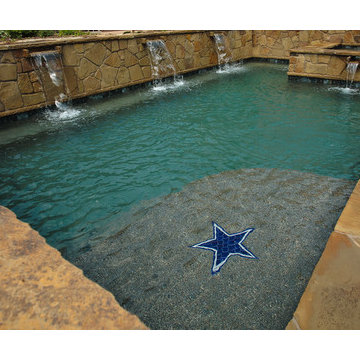 Geometric contemporary pool Dallas Cowboys logo in tile.