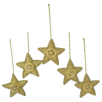 Dazzling Stars, Set of 5 Beaded Ornaments, India