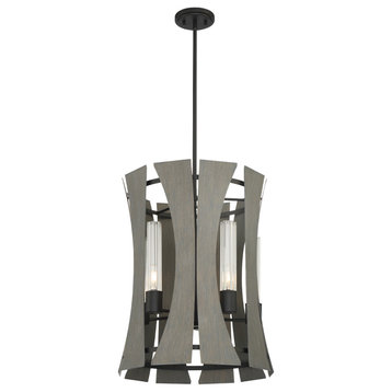 Transitional Chandelier, Matte Black With Gray Wood