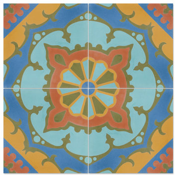 8"x8" Amalena Sunset Handcrafted Cement Tile, Set of 16