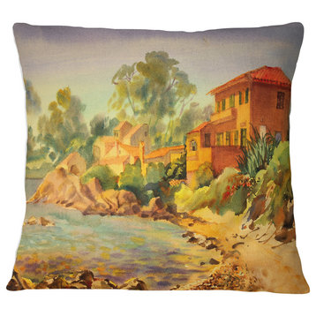 French Riviera Landscape Printed Throw Pillow, 18"x18"