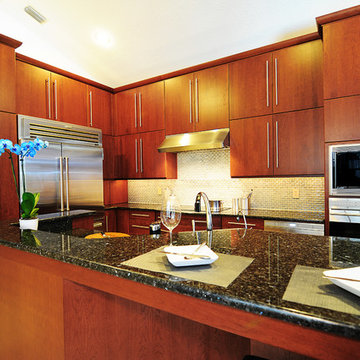 Sleek cherry SubZero Wolf Kitchen