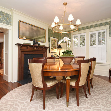 Tradd Street Renovation- William Morris Wallcovering with Custom Paneling Wainsc