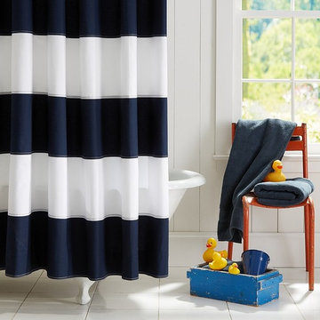 Rugby Shower Curtain, Navy/White