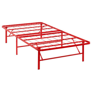 Modern Contemporary Urban Bedroom Twin Size Platform Bed Frame, Red, Metal Steel