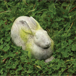 Animals FS8655 Charles Rabbit Statue in White Moss - Garden Statues And Yard Art
