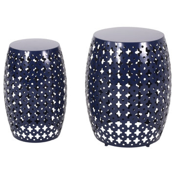Wichita Outdoor Metal Side Tables (Set of 2), Navy Blue