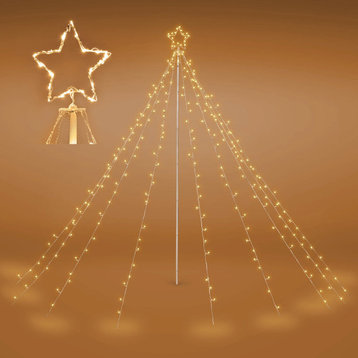 12Ft Waterfall Cone Tree Light with 362 LED Star 9 Strings Christmas Warm White