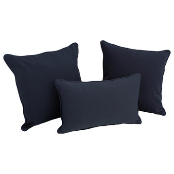 Double-Corded Solid Twill Throw Pillows With Inserts, Set of 3, Navy