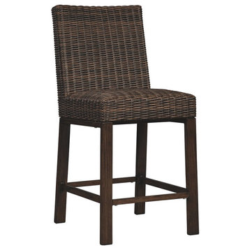 Ashley Furniture Paradise Trail 29" Wicker Patio Bar Stool in Brown