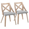 Charlotte Chair, Set of 2, White Washed Wood, Gray Fabric