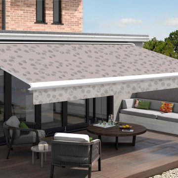 Grey Patten Awning on Modern Wooden Patio
