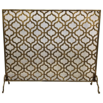 Large Single Panel Fireplace Screen in Light Burnished Gold