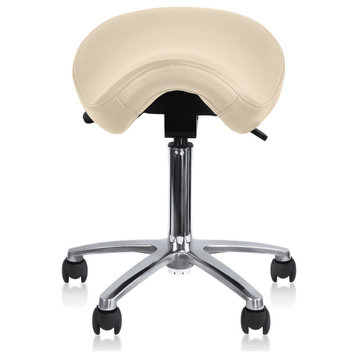 Ergonomic Swivel Designer Office Task Adjustable Saddle Stool Exam Armless Chair, Beige