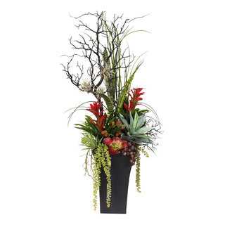 Contemporary Arrangement in Tall Metal Container - Artificial Flower ...