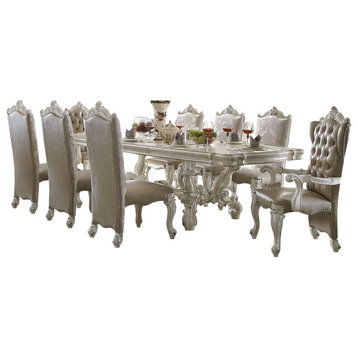 ACME Versailles Rectangular Wooden Dining Table with 2 Leaves in Bone White