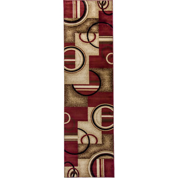 Well Woven Barclay Arcs & Shapes Rug, Red, 2'7''x9'6'' Runner