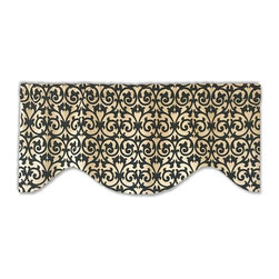 Priority Home and Design - Black and Tan Scroll Printed Cotton Valance - Valances