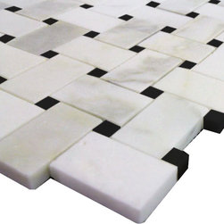 Honed Calacatta Gold Italian Marble Basketweave Mosaic Tile with Black Dots - Home Accessories & Decor