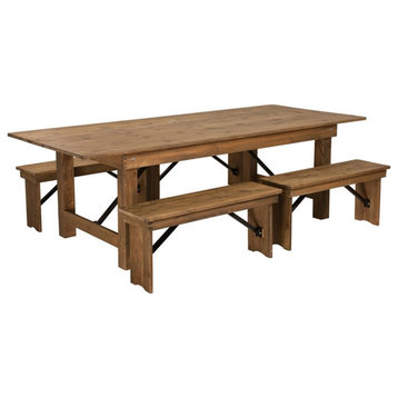 Flash Furniture 8'X40" Farm Table 4 Bench Set In Antique Rustic