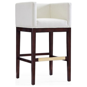 Home Square 38" Faux Leather Barstool in Ivory & Dark Walnut - Set of 3