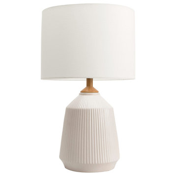 24" Bridget Ceramic Linen Shade Table Lamp, Cream