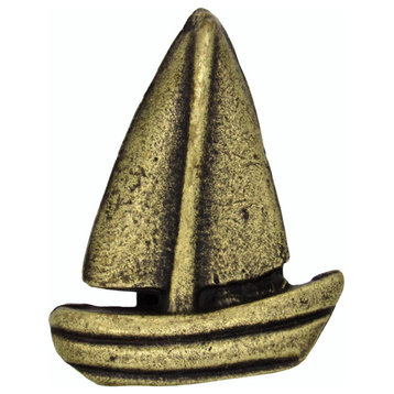 Simple Sailboat Knob, Antique Brass