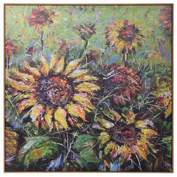 Sunflowers Hand Embellished Outdoor Safe Framed Canvas Art