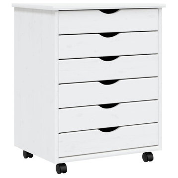vidaXL Roll Cart with Drawers 6 Drawer Roll Cart MOSS White Solid Wood Pine