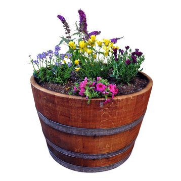 10 x 34cm Half Barrel Style 15 Litre Planter Pot Flower Large Black Tub Plastic 
