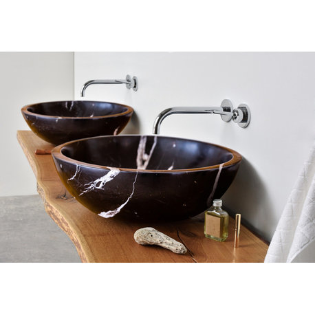 Natural Stone Toros Black Marble Vessel Sink Bowl Polished (D)16" (H)6"