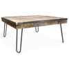 Reclaimed Wood and Metal Industrial Square Coffee Table, Steel Frame and Legs