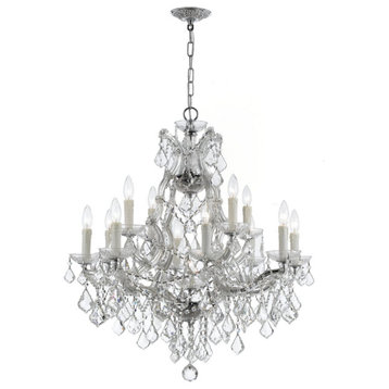 Maria Theresa 13-Light 27" Traditional Chandelier in Polished Chrome with Clea