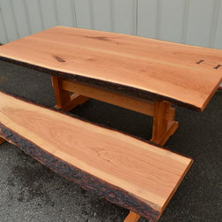 Live Edge Cherry Dining Table and Bench - Dining Sets