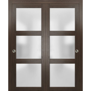 Closet Frosted Glass Bypass Doors 48 x 80, Lucia 2552 Chocolate Ash