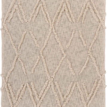 Beige Woven Cotton Geometric Throw Blanket