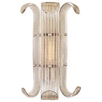Hudson Valley Lighting - Brasher, 1 Light, Wall Sconce, Polished Nickel Finish, Clear Glass - Glass is hand-poured into molds and then bent to form the distinctive panels constituting the bulk of Brasher's first impression. The texture of these panels refracts the light coming through, while the glass itself is infused with a soft champagne hue. Seen from underneath, the metal work concealed behind this glass is aesthetically pleasing in its own right.