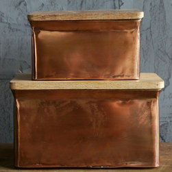Aluminum Boxes With Wood Lids - Copper Finish, Set of 2 - Products