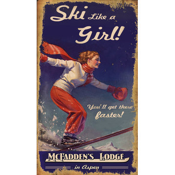 Ski Like a Girl Vintage Wooden Sign, 15"x26"