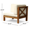 GDF Studio Keith Outdoor 3-Seater Acacia Wood Sectional Sofa Set, Teak Finish/Beige