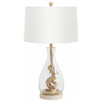 Couture Lamps - Nantucket Table Lamp, 29"H - Worth looking into...the absence of color emphasizes the texture, shape and detail. Nantucket is a recycled glass lamp - with twisted jute rope inside, on a natural rubberwood base. Topped with a simple white linen hardback drum shade. Artful illumination for any room.