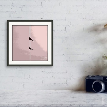 Swallow's On A Wire With A Pink Sky Framed Print - Frame Matte Black - Square