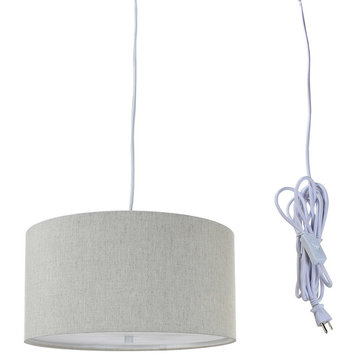 2 Light Swag Plug-In Pendant 14"w Textured Oatmeal with Diffuser, White Cord
