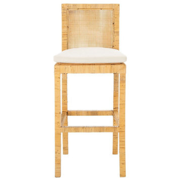 Achelle Cane Bar Stool With Cushion Natural/White, Set of 2