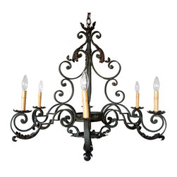 French Provincial Wrought Iron Six-Light Chandelier - Chandeliers