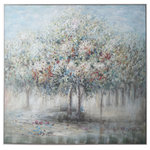 Uttermost - Uttermost Fruit Trees Landscape Art - Traditional Style Radiates From This Hand Painted, Impressionist-style Landscape On Canvas. Muted Shades Of Blue, Green, And Black Are Accented By