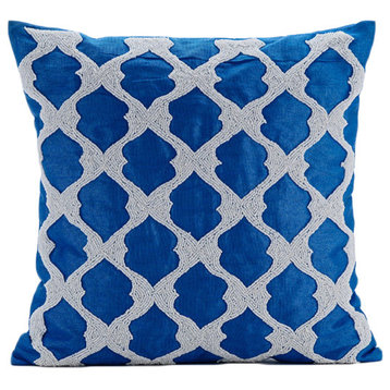 Royal Blue Decorative Pillows Art Silk 20"x20" Lattice Trellis, Blue Lagoon