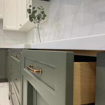 Bespoke Sage Green Transitional Kitchen Showroom - Greater Vancouver